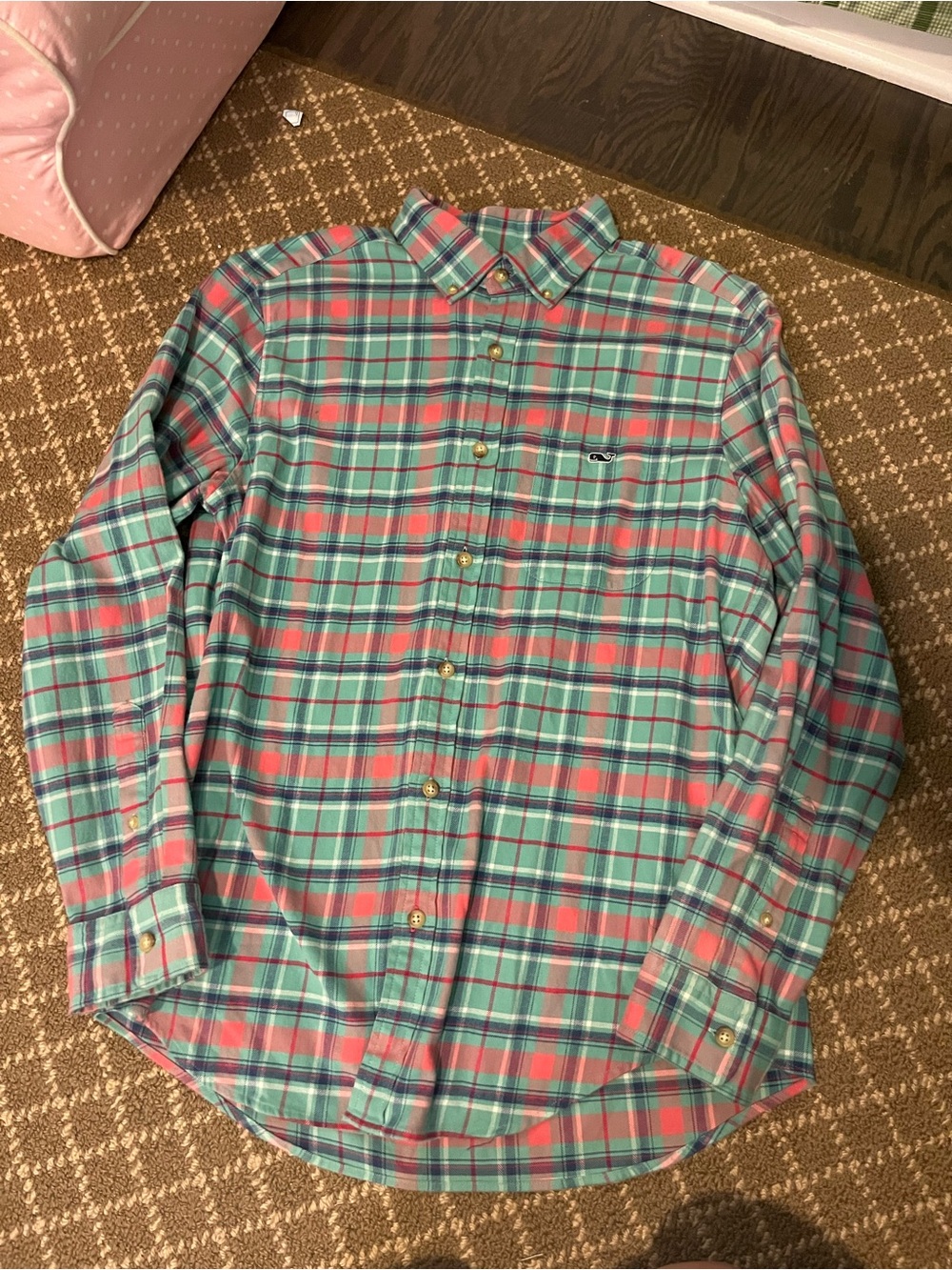 Vineyard vines medium plaid flannel shirt new nwt classic fit Tucker green pink